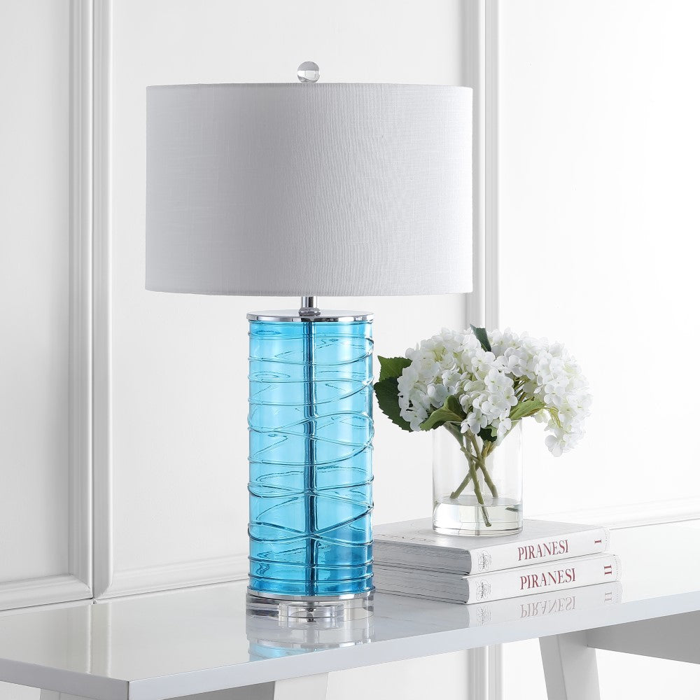 Olive 27.5" Modern Fused Glass Cylinder LED Table Lamp, Set of 2