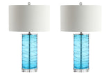 Olive 27.5" Modern Fused Glass Cylinder LED Table Lamp, Set of 2