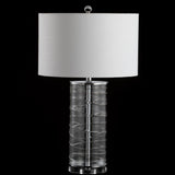 Olive 27.5" Modern Fused Glass Cylinder LED Table Lamp, Set of 2