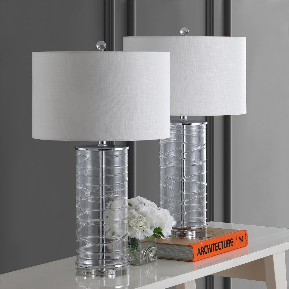 Olive 27.5" Modern Fused Glass Cylinder LED Table Lamp, Set of 2