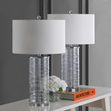 Olive 27.5" Modern Fused Glass Cylinder LED Table Lamp, Set of 2