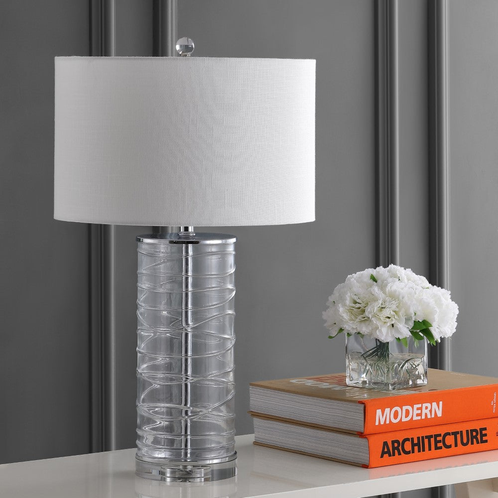 Olive 27.5" Modern Fused Glass Cylinder LED Table Lamp, Set of 2