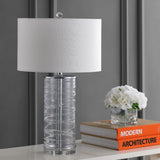 Olive 27.5" Modern Fused Glass Cylinder LED Table Lamp, Set of 2