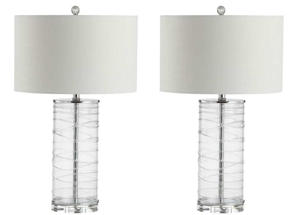 Olive 27.5" Modern Fused Glass Cylinder LED Table Lamp, Set of 2