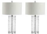 Olive 27.5" Modern Fused Glass Cylinder LED Table Lamp, Set of 2