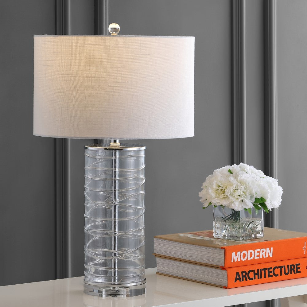 Olive 27.5" Modern Fused Glass Cylinder LED Table Lamp, Set of 2