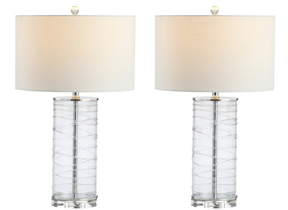 Olive 27.5" Modern Fused Glass Cylinder LED Table Lamp, Set of 2