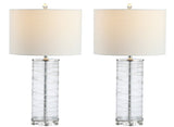 Olive 27.5" Modern Fused Glass Cylinder LED Table Lamp, Set of 2
