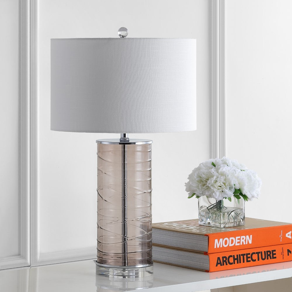 Olive 27.5" Modern Fused Glass Cylinder LED Table Lamp, Set of 2