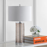 Olive 27.5" Modern Fused Glass Cylinder LED Table Lamp, Set of 2