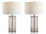 Olive 27.5" Modern Fused Glass Cylinder LED Table Lamp, Set of 2