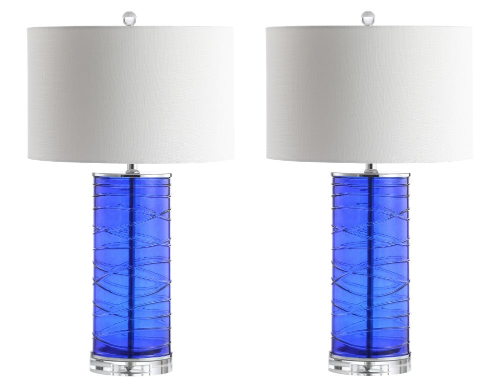 Olive 27.5" Modern Fused Glass Cylinder LED Table Lamp, Set of 2