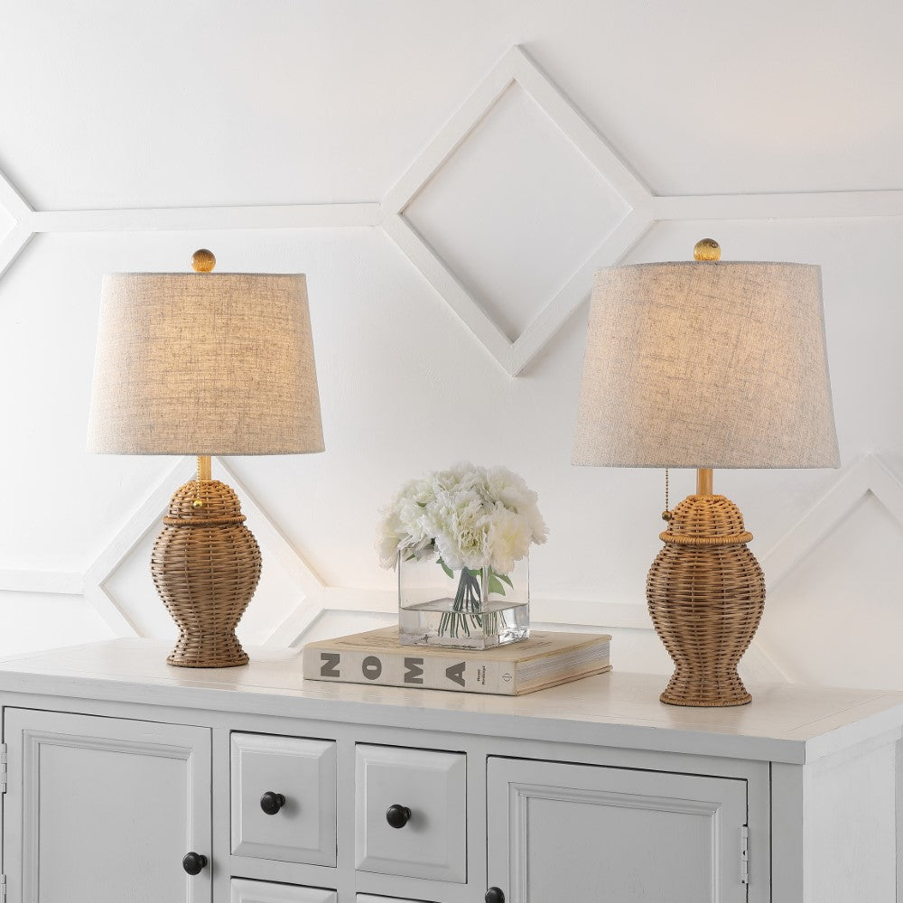 Tasha Wicker 20.5"  Bohemian Rustic Iron LED Table Lamp Set 2