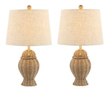 Tasha Wicker 20.5"  Bohemian Rustic Iron LED Table Lamp Set 2