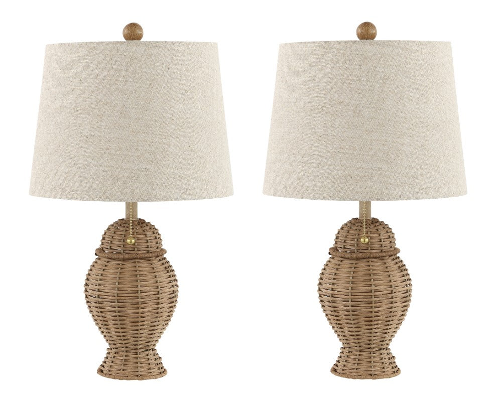 Tasha Wicker 20.5"  Bohemian Rustic Iron LED Table Lamp Set 2