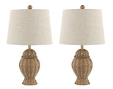 Tasha Wicker 20.5"  Bohemian Rustic Iron LED Table Lamp Set 2