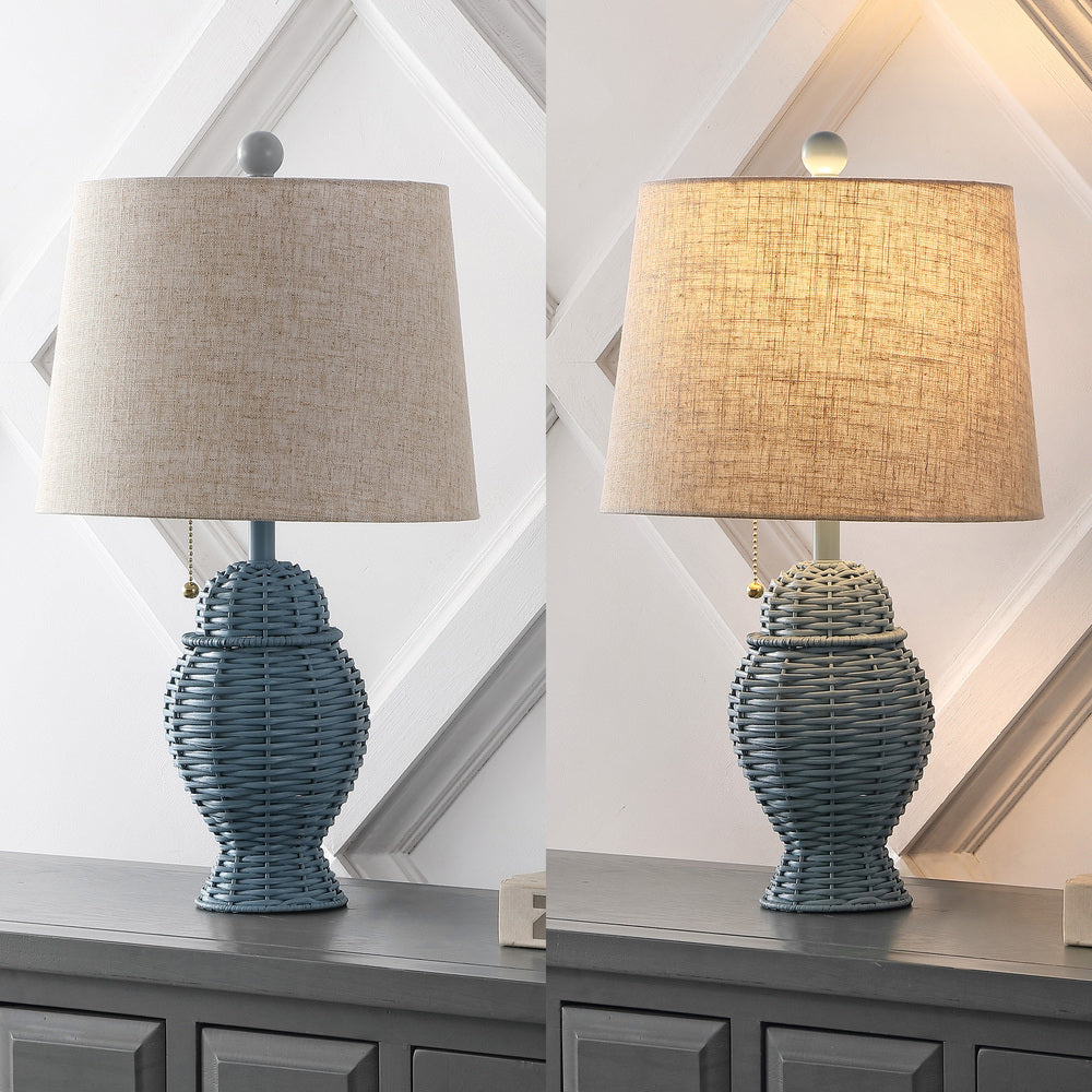 Tasha Wicker 20.5"  Bohemian Rustic Iron LED Table Lamp Set 2