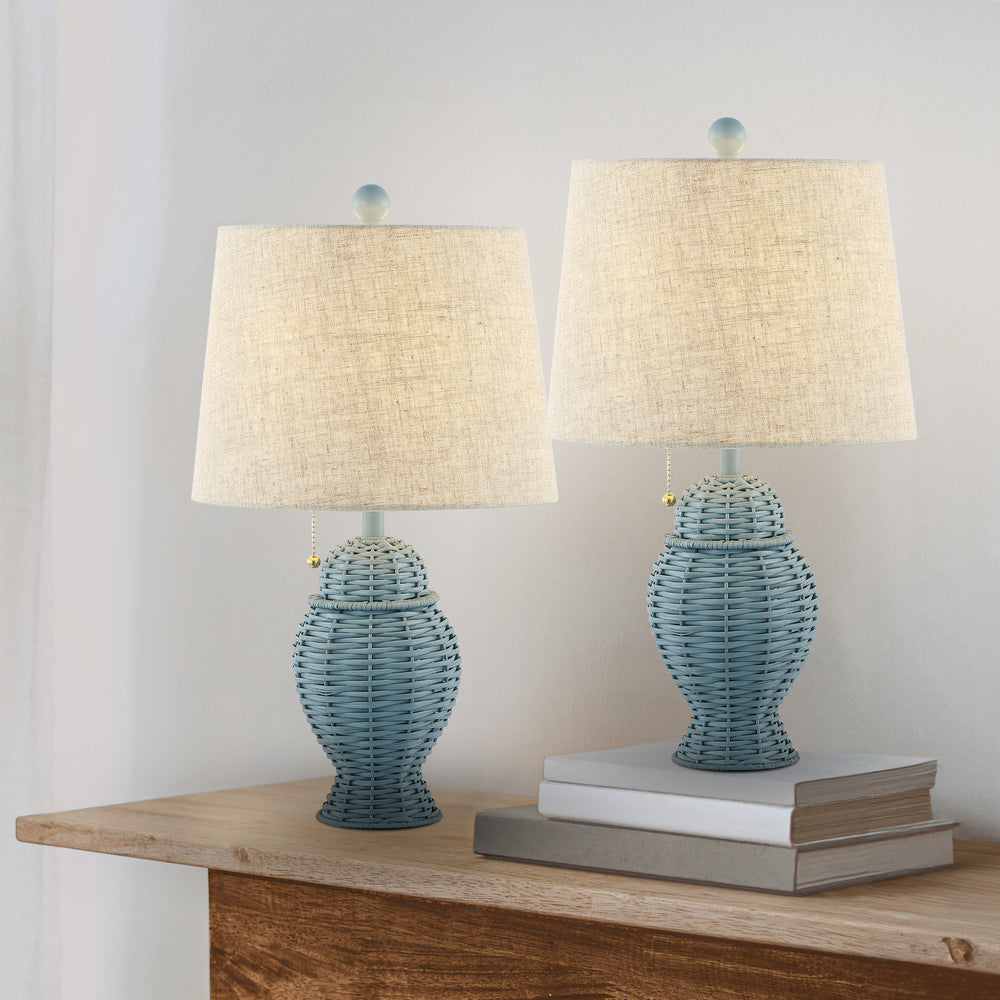 Tasha Wicker 20.5"  Bohemian Rustic Iron LED Table Lamp Set 2
