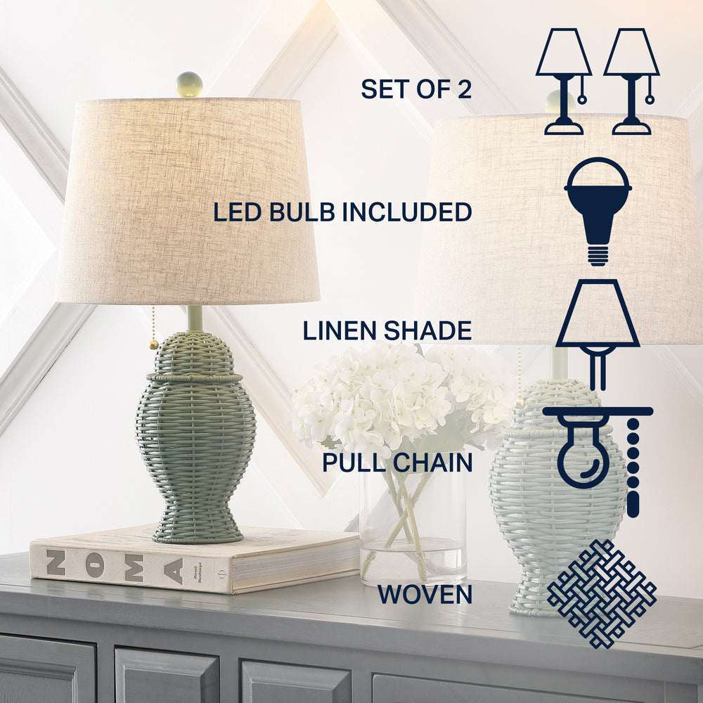 Tasha Wicker 20.5"  Bohemian Rustic Iron LED Table Lamp Set 2