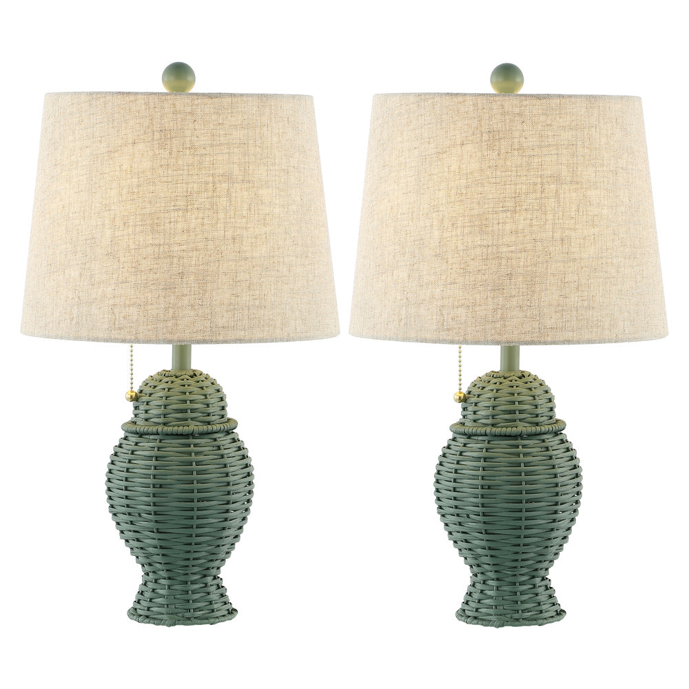 Tasha Wicker 20.5"  Bohemian Rustic Iron LED Table Lamp Set 2