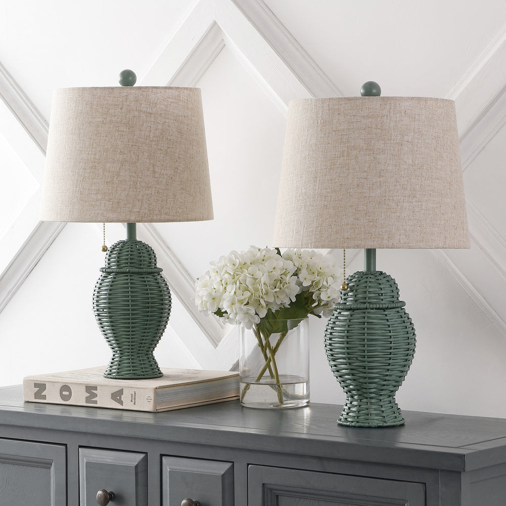 Tasha Wicker 20.5"  Bohemian Rustic Iron LED Table Lamp Set 2