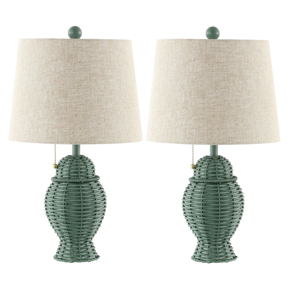Tasha Wicker 20.5"  Bohemian Rustic Iron LED Table Lamp Set 2