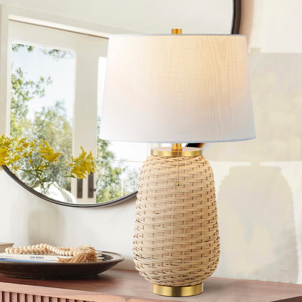 Alese 25" Rustic Bohemian Iron/Rattan LED Table Lamp with Pull-Chain