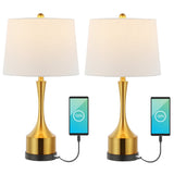 David 26" Classic French Country Iron LED Table Lamp with USB Charging Port Set 2
