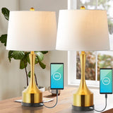 David 26" Classic French Country Iron LED Table Lamp with USB Charging Port Set 2