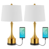 David 26" Classic French Country Iron LED Table Lamp with USB Charging Port Set 2