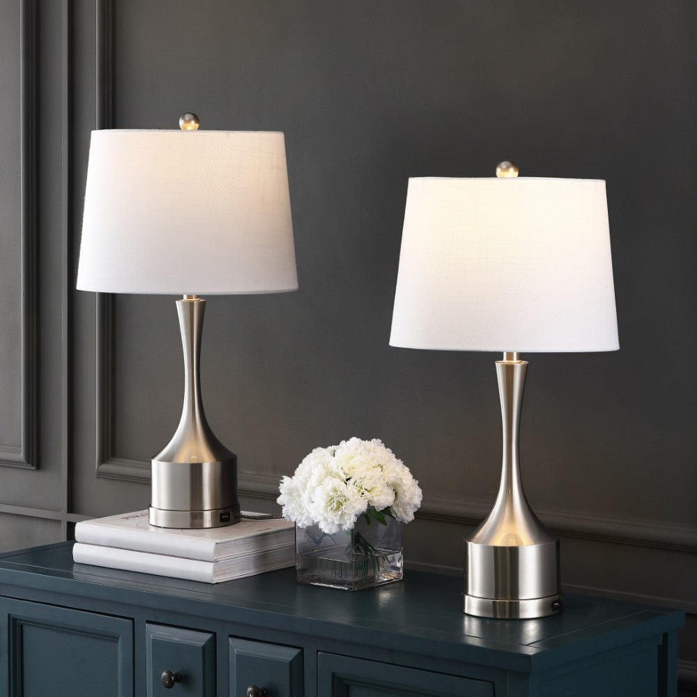 David 26" Classic French Country Iron LED Table Lamp with USB Charging Port Set 2