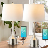 David 26" Classic French Country Iron LED Table Lamp with USB Charging Port Set 2