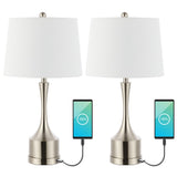 David 26" Classic French Country Iron LED Table Lamp with USB Charging Port Set 2