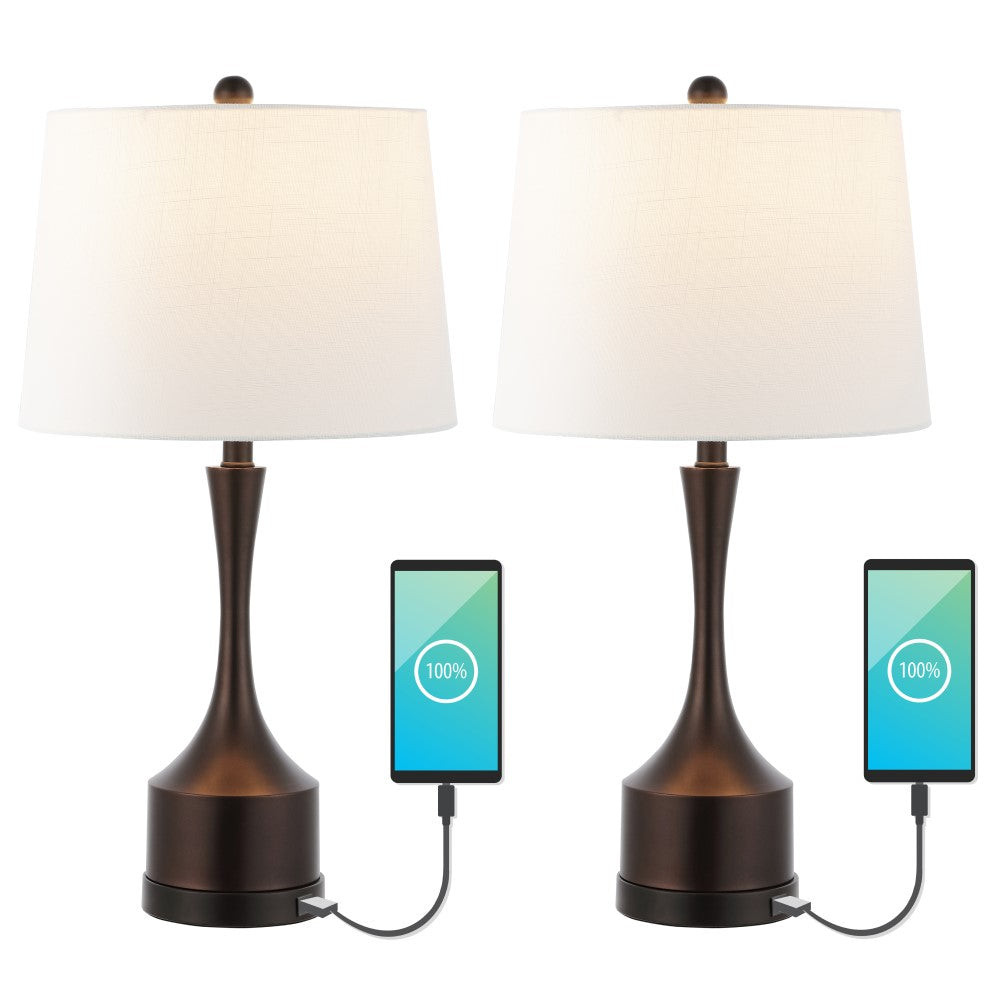 David 26" Classic French Country Iron LED Table Lamp with USB Charging Port Set 2