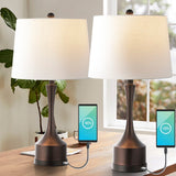 David 26" Classic French Country Iron LED Table Lamp with USB Charging Port Set 2