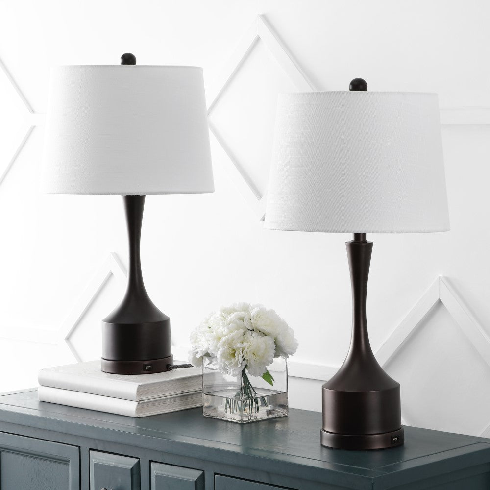 David 26" Classic French Country Iron LED Table Lamp with USB Charging Port Set 2