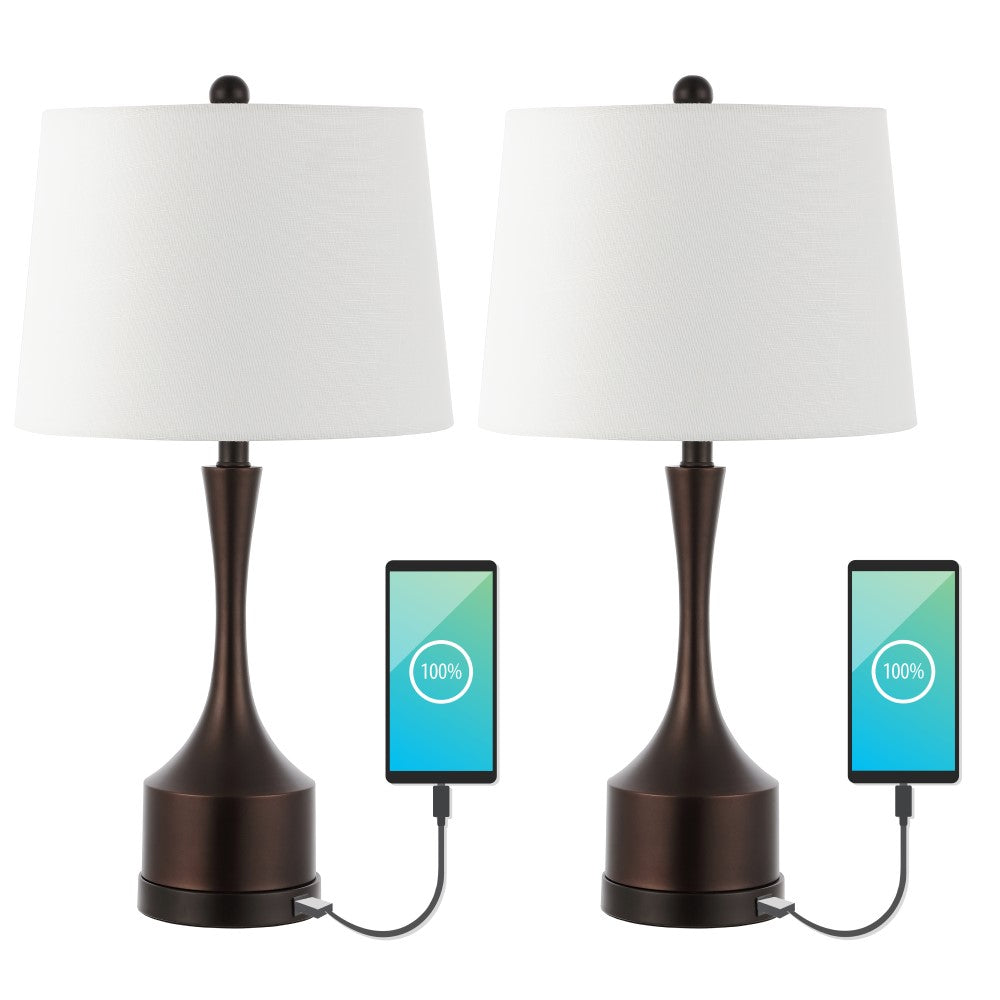 David 26" Classic French Country Iron LED Table Lamp with USB Charging Port Set 2
