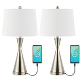 Geoff Brushed 26" Classic French Country Iron LED Table Lamp with USB Charging Port Set 2