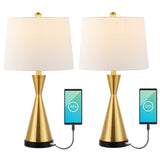 Geoff Brushed 26" Classic French Country Iron LED Table Lamp with USB Charging Port Set 2