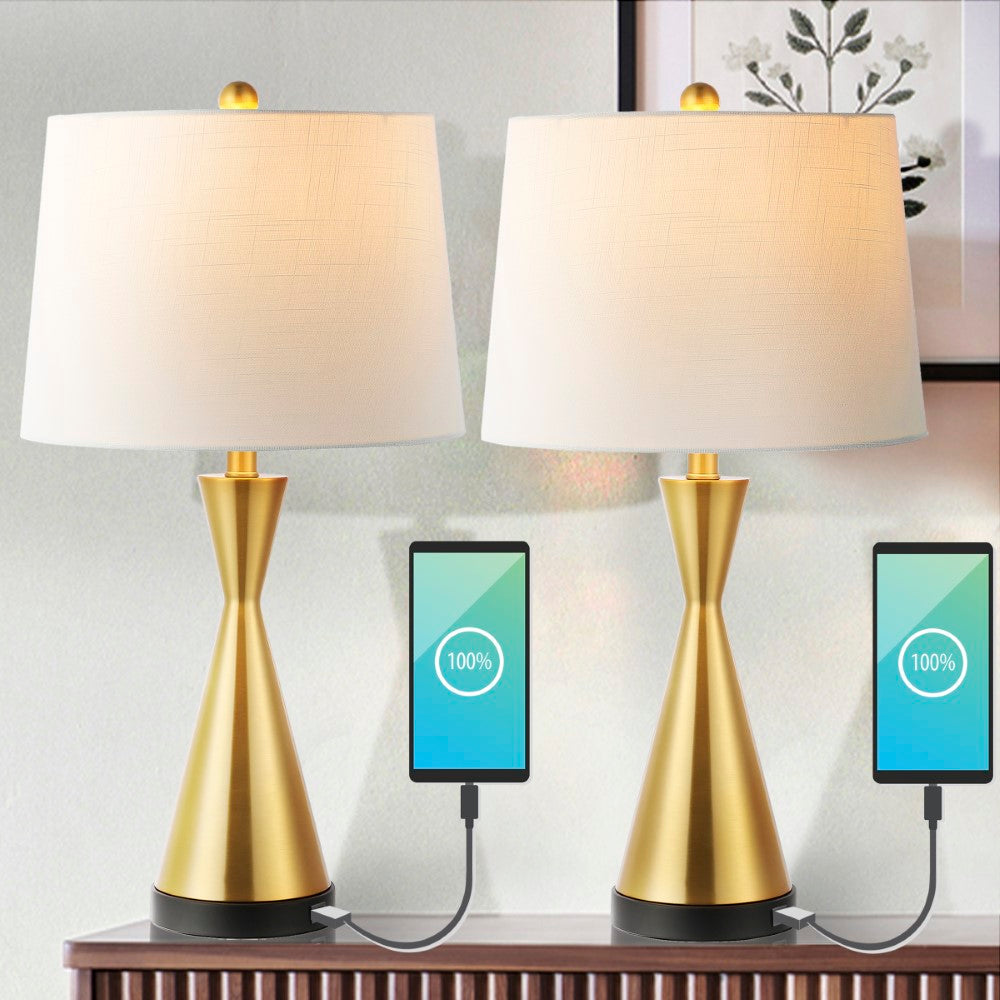 Geoff Brushed 26" Classic French Country Iron LED Table Lamp with USB Charging Port Set 2