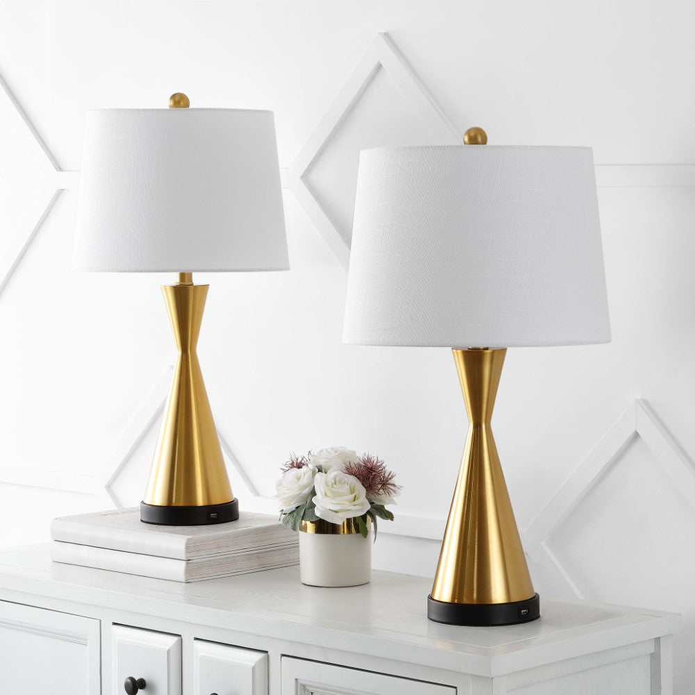 Geoff Brushed 26" Classic French Country Iron LED Table Lamp with USB Charging Port Set 2