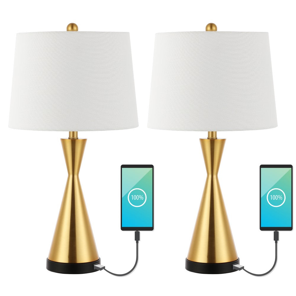 Geoff Brushed 26" Classic French Country Iron LED Table Lamp with USB Charging Port Set 2