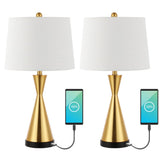 Geoff Brushed 26" Classic French Country Iron LED Table Lamp with USB Charging Port Set 2