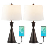 Geoff Brushed 26" Classic French Country Iron LED Table Lamp with USB Charging Port Set 2