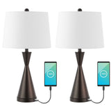 Geoff Brushed 26" Classic French Country Iron LED Table Lamp with USB Charging Port Set 2