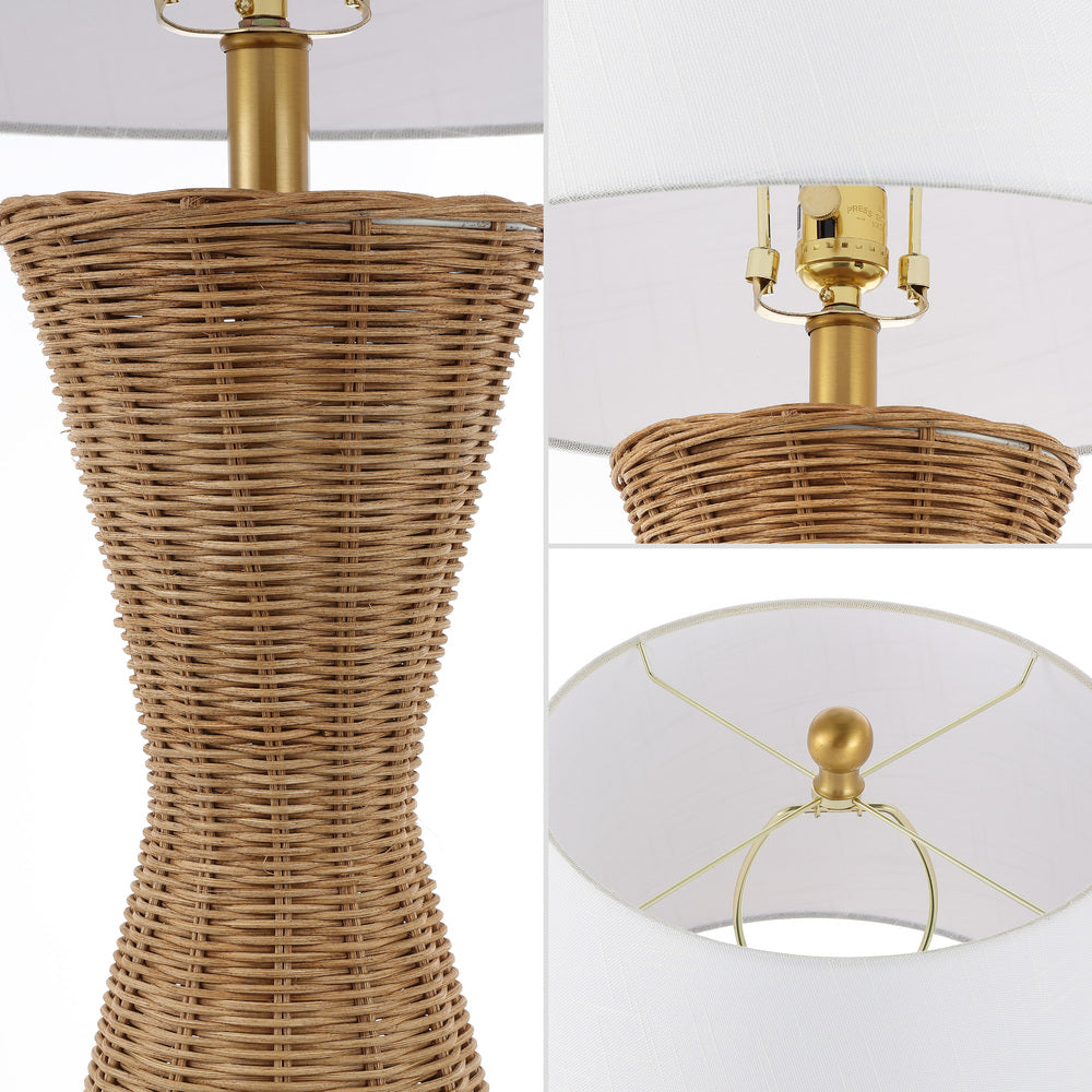 Farrah 27" Coastal Designer Iron/Rattan Wicker LED Table Lamp Set 2