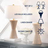 Farrah 27" Coastal Designer Iron/Rattan Wicker LED Table Lamp Set 2