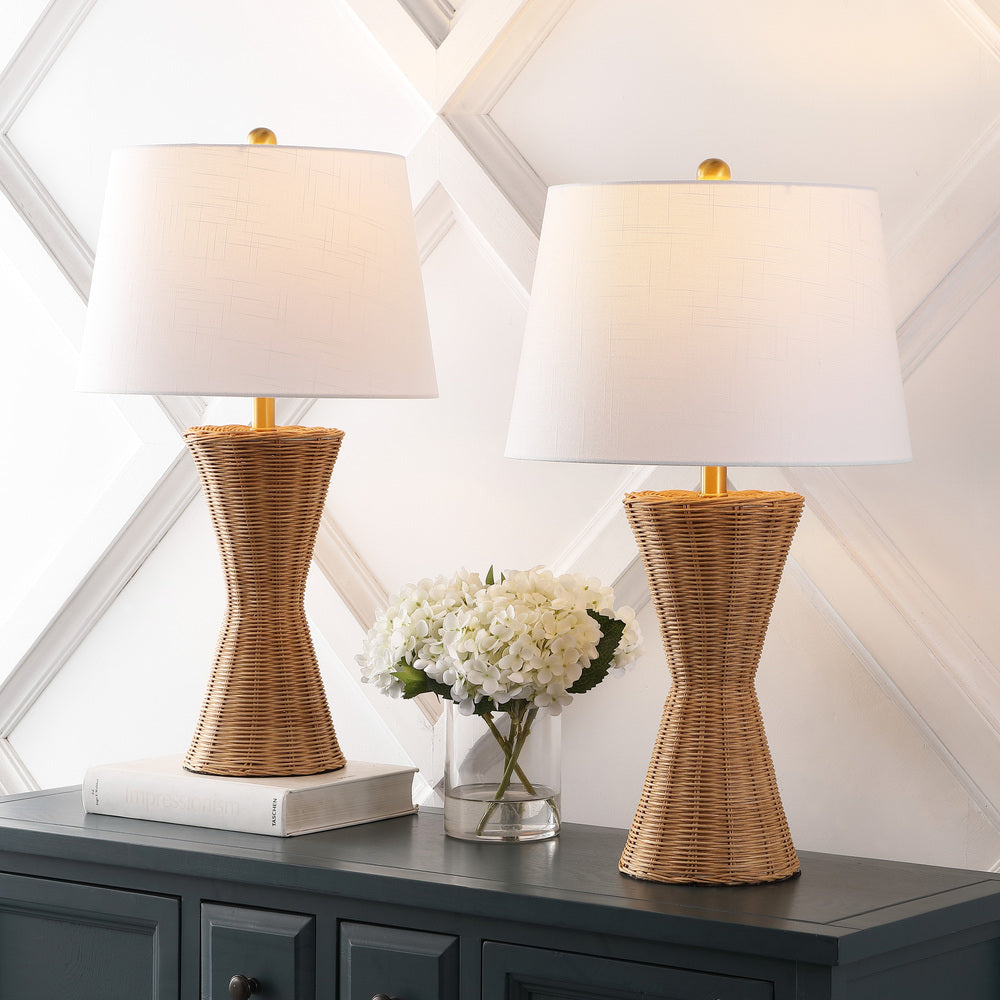 Farrah 27" Coastal Designer Iron/Rattan Wicker LED Table Lamp Set 2