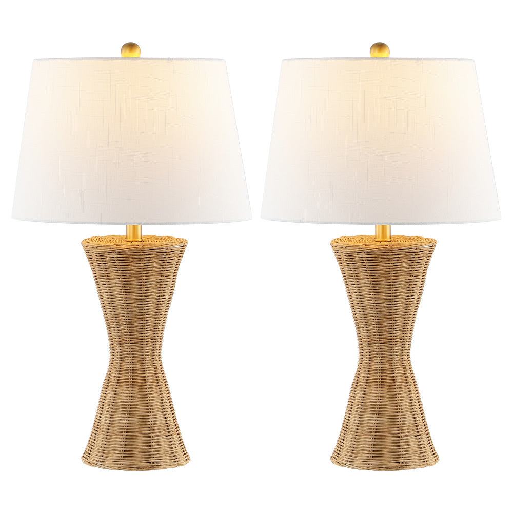 Farrah 27" Coastal Designer Iron/Rattan Wicker LED Table Lamp Set 2