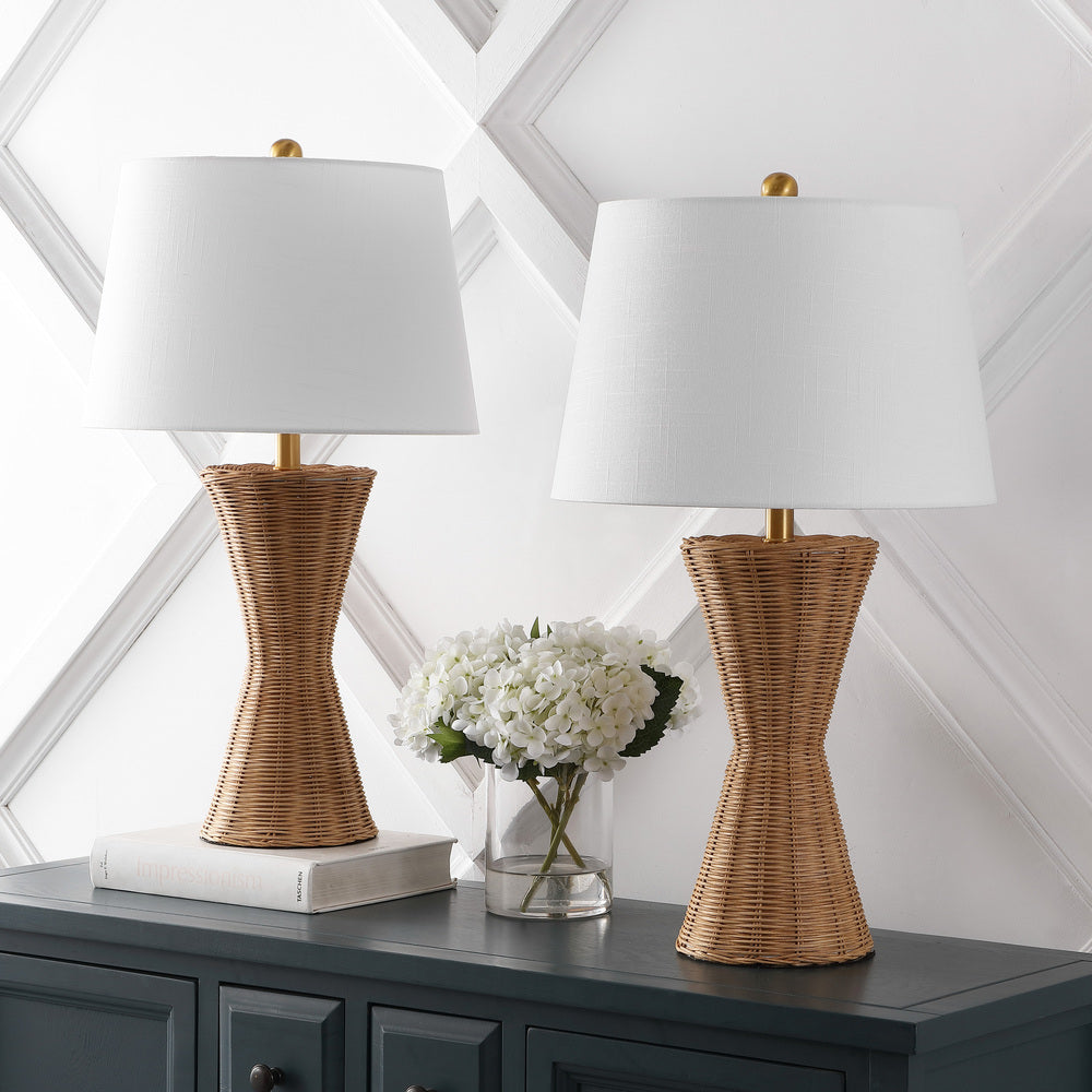 Farrah 27" Coastal Designer Iron/Rattan Wicker LED Table Lamp Set 2